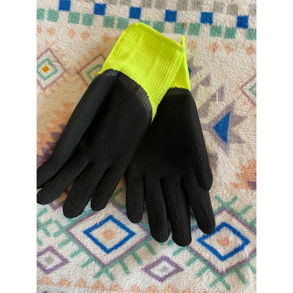 Rubberized Safety Work Gloves Neon Yellow Super Comfort Stretch Unisex Size XL - Picture 2 of 2
